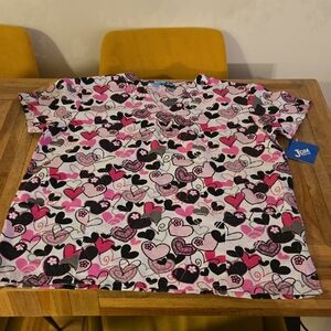 Colorful Heart Print Scrub Cotton Top XL